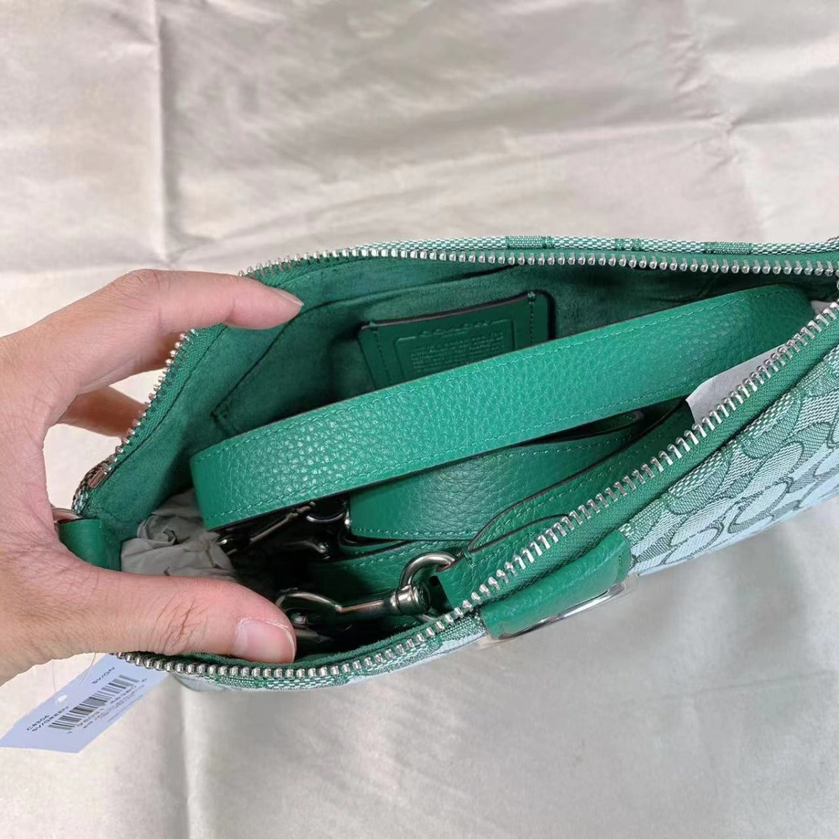 Coach C8306 Lonnie Baguette In Signature Jacquard In Green Coach C8306 Lonnie Baguette In Signature Jacquard In Green